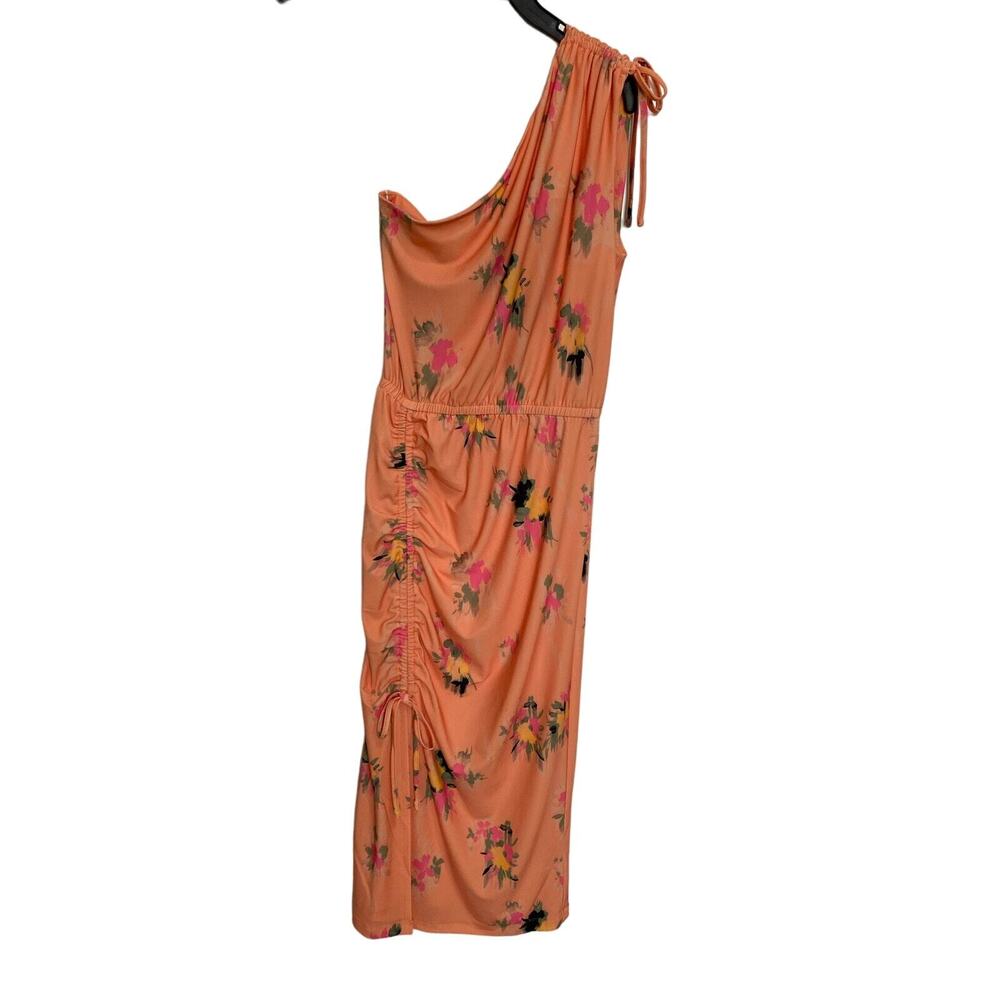 Steve Madden One Shoulder Midi Dress Orange Floral Ruched Size S NWT - Picture 4 of 9